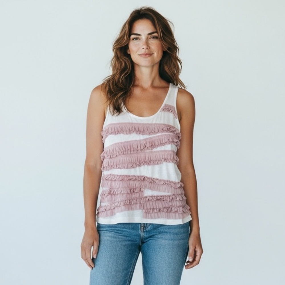 BANANA REPUBLIC-LACE COVERED FRONT‎ SLESS TOP - B5